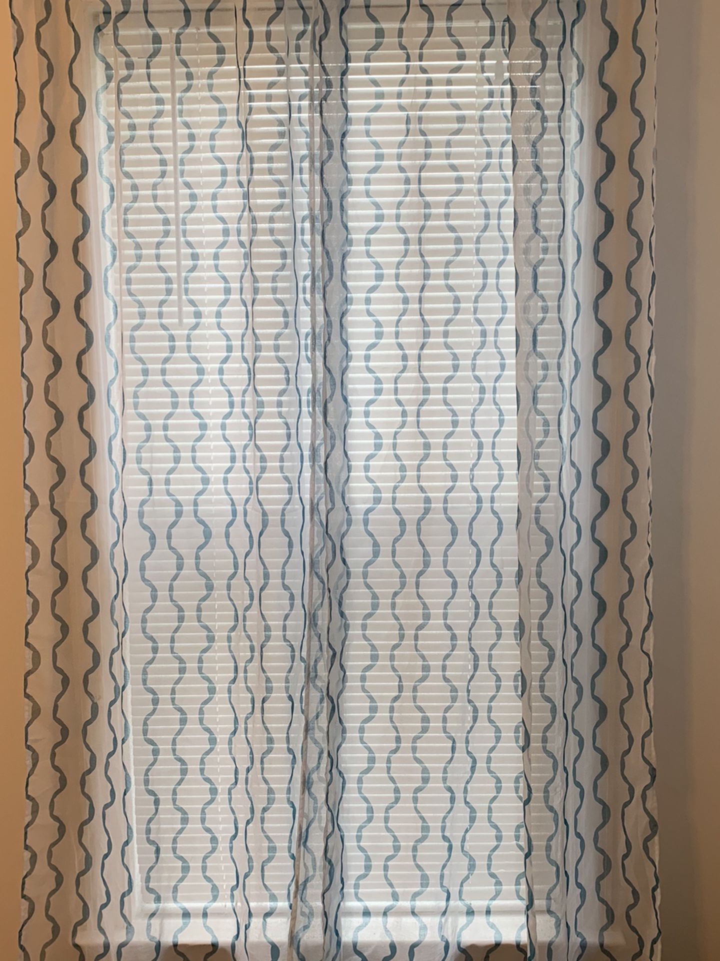 2 Curtain Panels Blue And White 84” Tall