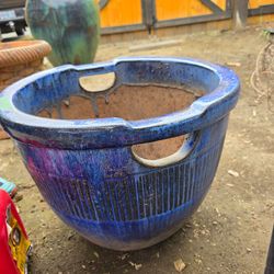 Huge Ceramic blue Pot with handles 
20.5"w x 16"h