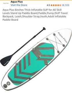 Aqua Plus 6inches Thick Inflatable SUP for All Skill Levels Stand Up Paddle Board,Paddle,Pump,ISUP Travel Backpack, Leash,Shoulder Strap,Youth,Adult I