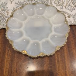 Vintage Milk Glass Deviled Egg Plate 