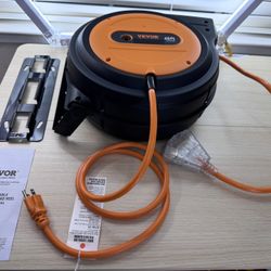 Brand New VEVOR Retractable Extension Cord Reel, 65 FT, Heavy Duty 12AWG/3C SJTOW Power Cord, with Lighted Triple Tap Outlet, 15 Amp SKU139-S1