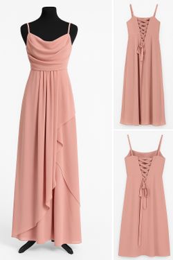 Elegant Rose Pink Ruffle Chiffon Gown with Lace-Up Back | Size XS