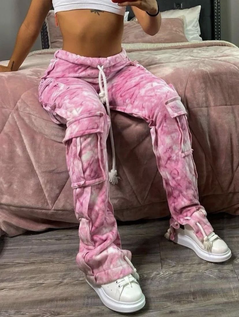 Pink Ruched Stacked Pants (Small Only)