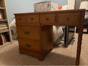 Vintage Wooden Desk with Storage Drawers