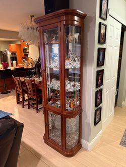 Cherry Wood Curio Display Cabinet with Glass Doors
