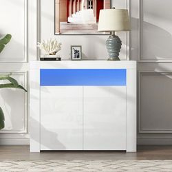 .FLASH SALE! New LED Modern High Gloss Sideboard Buffet Storage Cabinet with Led Lights, White