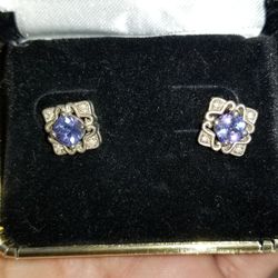Sterling silver 925 & amethyst earrings w/ diamond accents. Vintage style