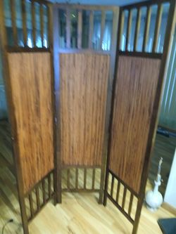 3 panel bamboo & dark wood room divider