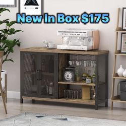 Buffet Cabinet Coffee Bar Table Storage Cabinet, Farmhouse Buffet Station Sideboard with Liquor and Glasses Rack, Credenza Cupboard for Kitchen Dining