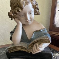 Art Deco Plaster Sculpture of a Girl Reading a Book