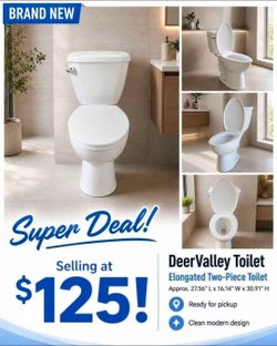 Two-Piece Elongated Deervalley Toilet Brand New
