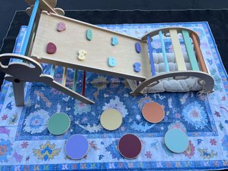 Montessori Wooden Climbing Set with Pikler Triangle, Ramp, Rocker, and Stepping Stones