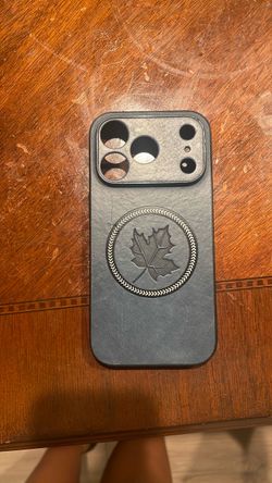 Gray Leather iPhone Case with Maple Leaf iPhone 17 pro