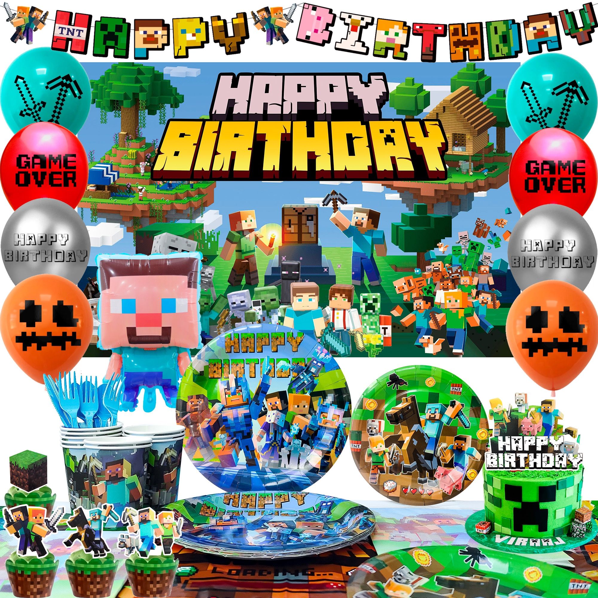 113pcs Minecraft Birthday Party Decorations Set (New, Unopened)