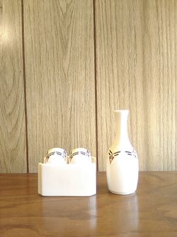 Albalite Bud Vase and Matching S & P Shakers with Holder