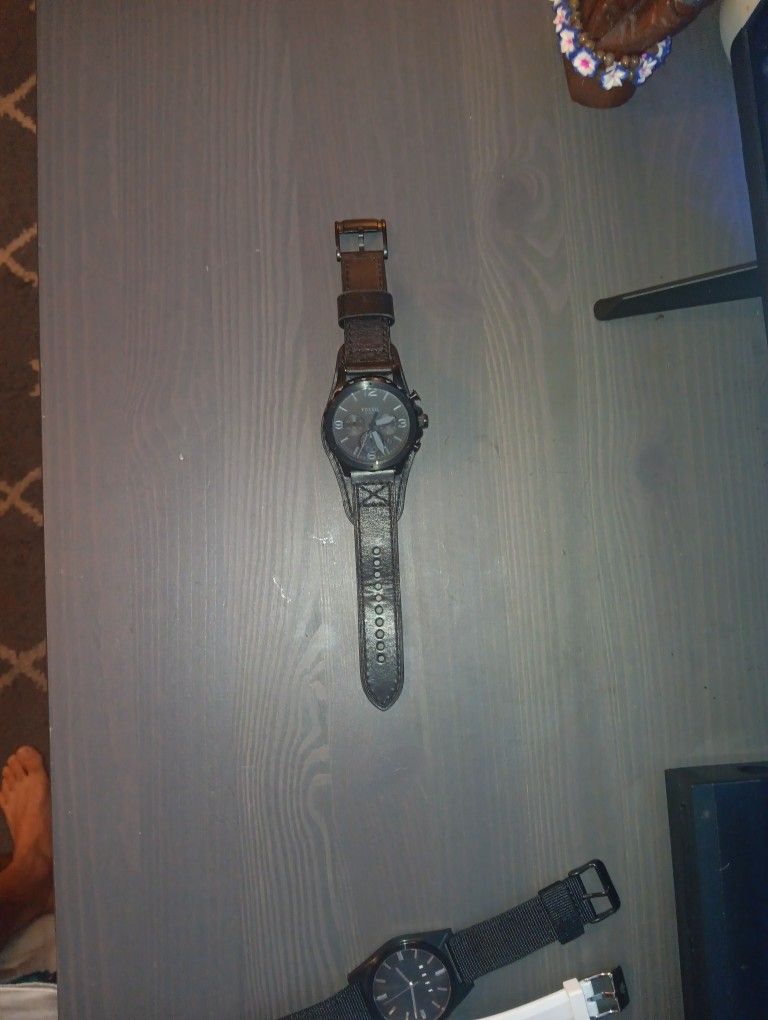 Fossil Nate Chronograph Black Leather Watch