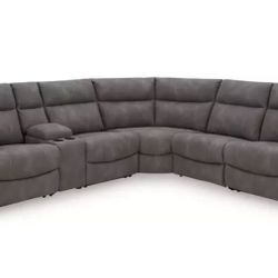 POWER RECLINING SECTIONAL 3 recliners Gray USB ports storage console adjustable headrests $2,799 DELIVERED (was $4,299) 