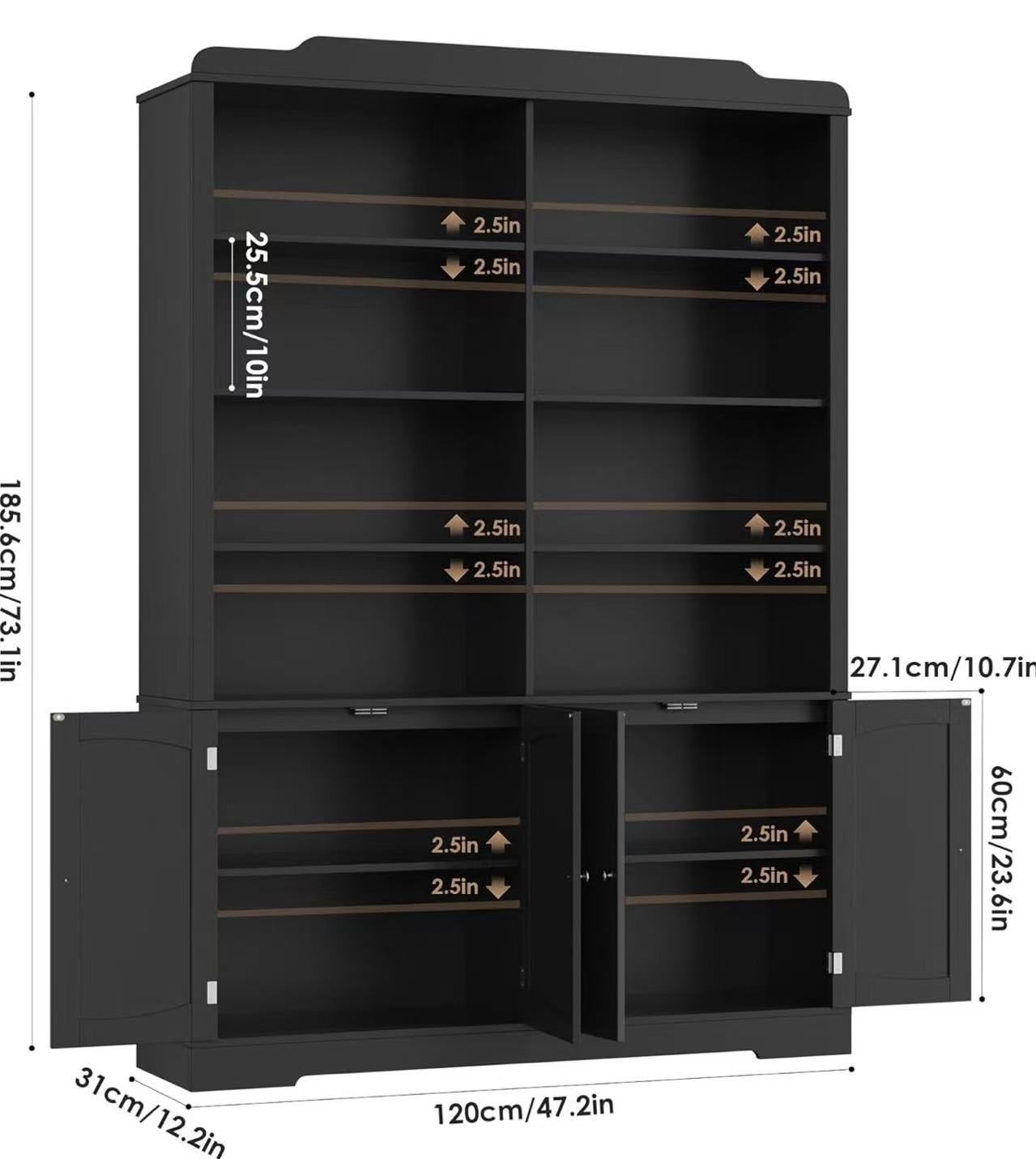 Tall Bookcase and Bookshelf, Wide Bookshelf with Doors and