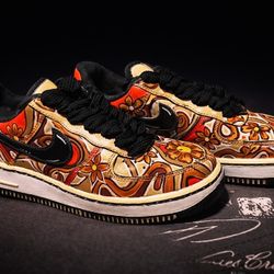 Custom Nike Air Force 1 Floral Paisley Earth Tone Sneakers Size 6.5 2015 