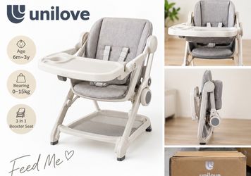 Unilove Feed Me 3-in-1 Booster Seat High Chair Gray – 6M–3Y