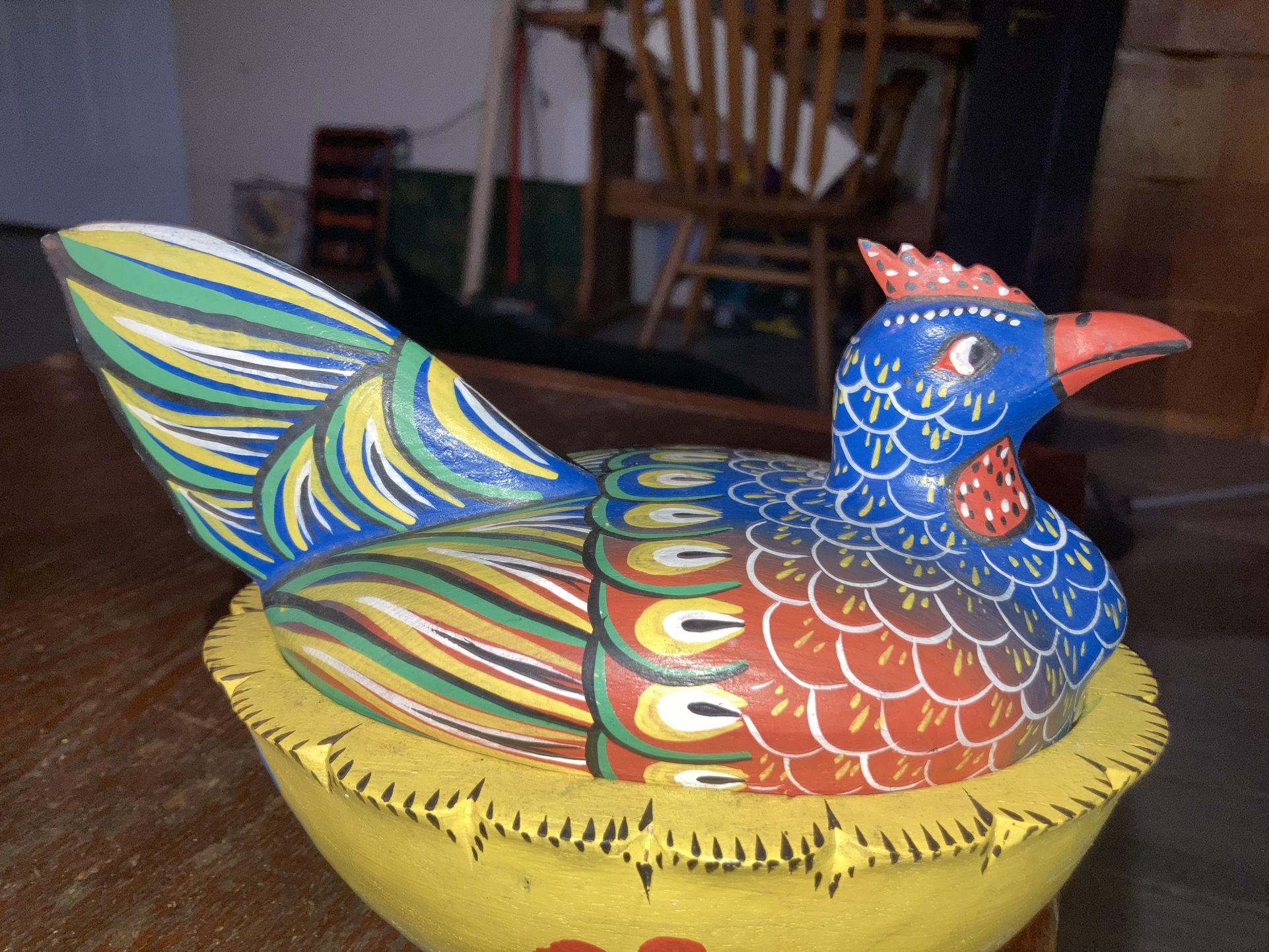 Hard Painted Hand Carved Chinese Pheasant Box