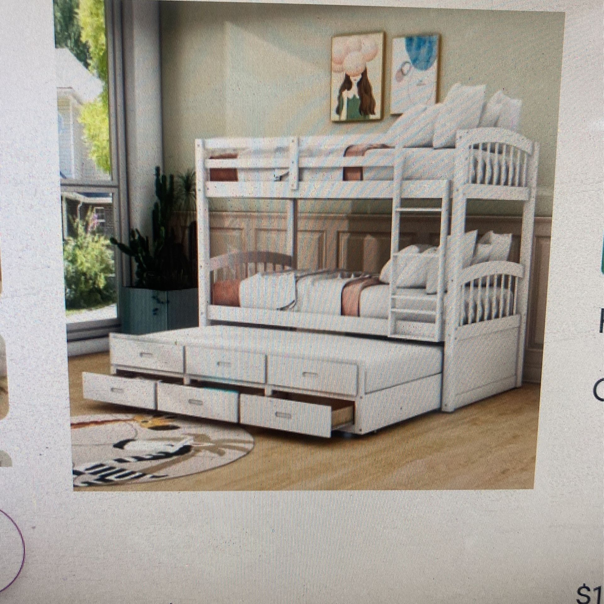 Donation Kids Twin Over Twin Bunk Bed With Trundle And Drawers