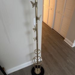     Modern Decorative Coat Rack – Gold w/ Umbrella Holder