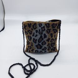 Elegant Beaded Cheeta Print Cross Body Bag