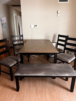 Dining Table Set with 4 Chairs and Bench
