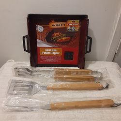 Mr. Bar-B-Q Cast Iron Fusion Basket With Brand New Utensils 