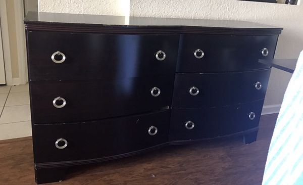 Dark Wood Dresser With 6 Drawers Plus Mirror For Dresser For Sale