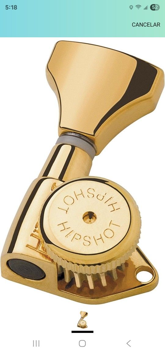 6GLO Grip-Lock Hipshot - 3+3 lock guitar tuners, Golden 