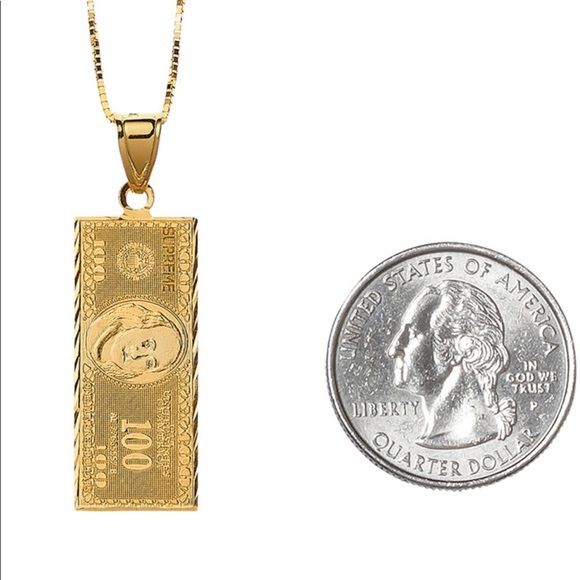 Supreme 14K Gold Hundred Dollar Bill Pendant Chain for Sale in Brooklyn, NY  - OfferUp