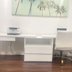 2-Person Double Desk Modern White Rectangular Office Desk