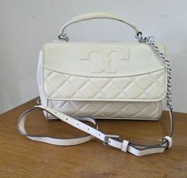 Tory Burch Fleming Ivory Leather Crossbody Bag