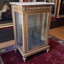 French Louis XVI Marble Display Vitrine Gilt Vintage Glass Cabinet 2 Avail.
