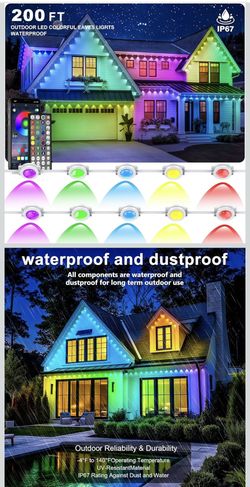 INZIDOL Permanent Outdoor Lights,200FT RGB Eave Light,IP67 Waterproof Lighting for House, Smart LED with App/Remote Control for Outdoor Decor,Garden D