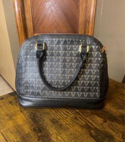 Black Structured Satchel Handbag with Gold Hardware