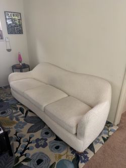CB2 Bacio 86.5" Cream Boucle Sofa With Bleached Oak Legs By Ross Cassidy