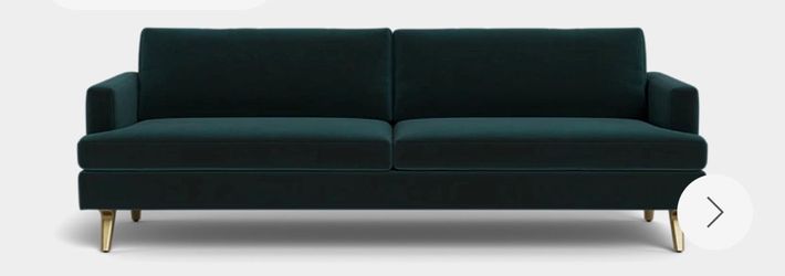 Albany Park Lido 74” Mid-Century Modern Upholstered Sofa with Brass Legs, Dark Green