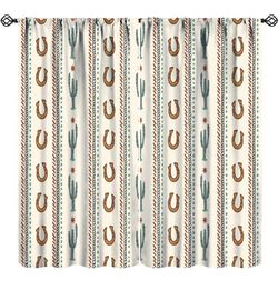 Western Blackout Curtains Retro Farmhouse Horseshoe Tropical Cactus Wild West Art Printed Kids Boys Men Bedroom Living Room Rod Pocket Decoration Wind