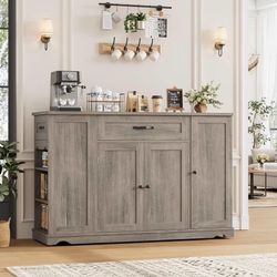 Kitchen Island Cart with Storage, Rolling Island Table, Ash Gray 47"W Mobile Kitchen Storage Islands on Wheels with 2 Drawers, Adjustable Shelves, Mov