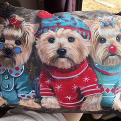 Festive Yorkie Trio Throw Pillow
