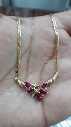 14k Italia gold 5.4 grams 18 inch long diamonds & Ruby's