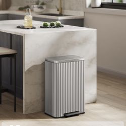 13 Gallon (50 L) Garbage Can for Kitchen, with Lid, Pedal, and Removable Inner Bucket, Soft Close, Stainless Steel, 15 Trash Bags (Code K) Included, M