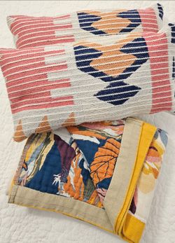Boho Throw Blanket Quilt and Matching Lumbar Accent Pillows 🌾🤎✨️