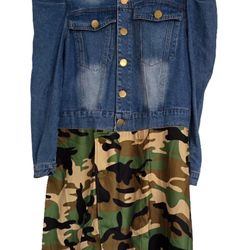 Denim & Camo Style Dress - Size M