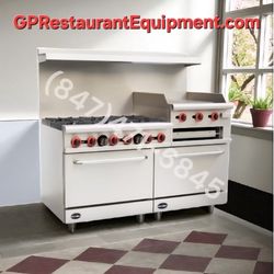 New Restaurant 6 Burner Range with Griddle Grill Broiler Double Oven Commercial 