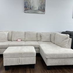 Beige Sectional Sofa & Ottoman 