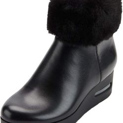 DKNY Black Nappa Pu Abri Women's Wedge Heel Ankle Boot Size 9.5